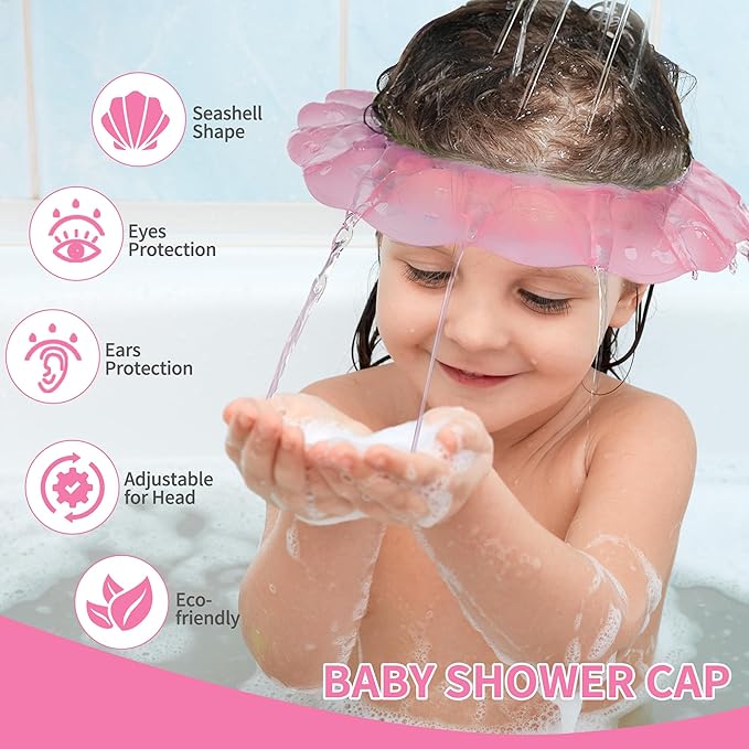 kair Baby Kids Shower Cap Soft Adjustable Silicone Toddler Bath Visor Children Hair Washing Hat Keep Kids Shield Water Out of Eyes & Ears (Pink, Head Size 17"-24" More Than 24 Months)
