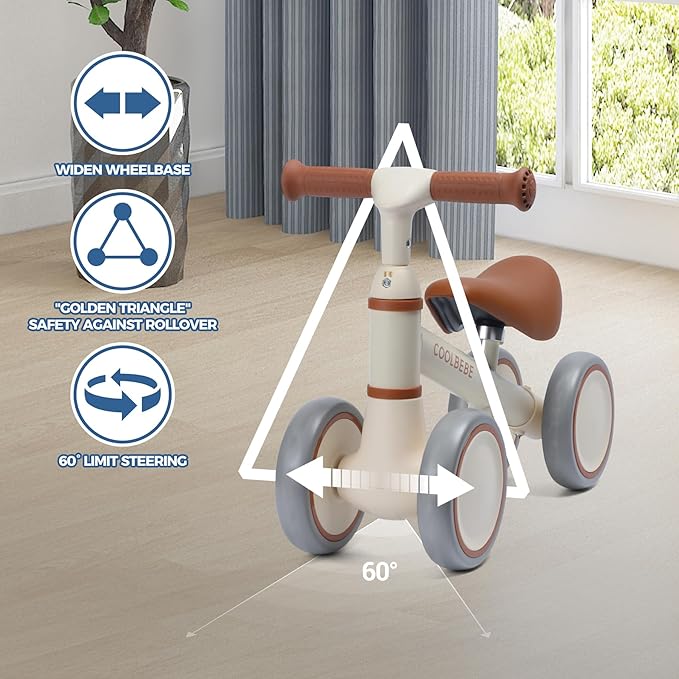 COOLBEBE Baby Balance Bike for 1 Year Old Boys Girls Gift, 2 Year Old Toddler Balance Bike with 4 Silent Wheels, One Year Old Birthday Gift Children for 12M-36M Pre-School