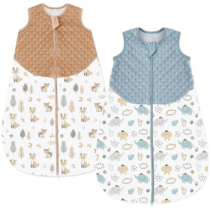 Baby Sleep Sack 6-12 Months 1.5 TOG, 100% Cotton Baby Wearable Blanket with 2-Way Zipper, Infant Toddler Sleeping Sack for Newborn Boys and Girls, Coffee+Blue