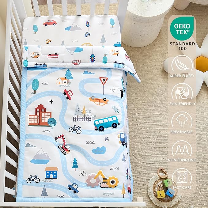 3-Piece Crib Bedding Set for Boys Girls - Soft & Skin Friendly Baby Bedding Set Includes Crib Comforter, Sheet & Crib Skirt (Light Blue)