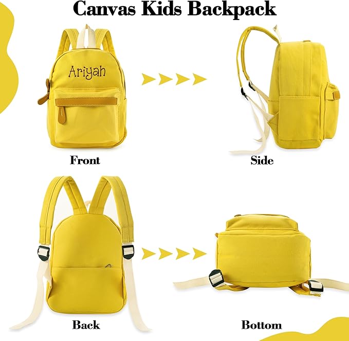 MT WORLD Daycare Backpack - Personalized Canvas Backpack with Name - Classic 15inch Daypack with Back Pocket - Custom Daycare Diapering Bag for Overnight Travel Birthday Gifts (Ginger Yellow, Large)