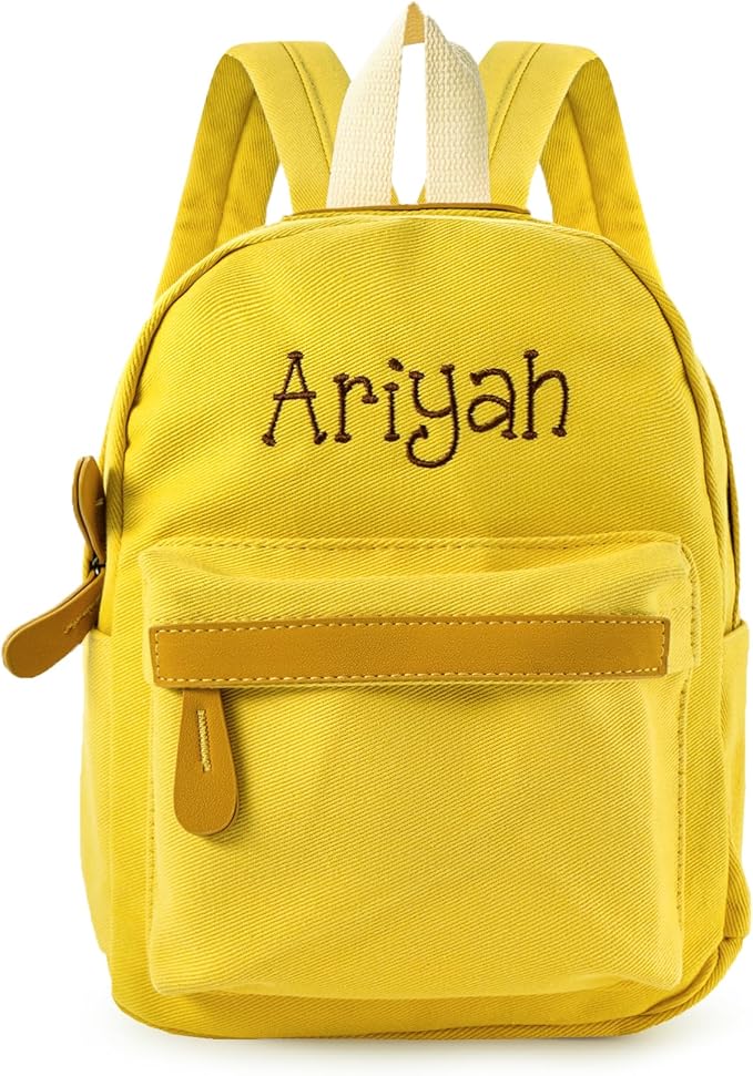 MT WORLD Daycare Backpack - Personalized Canvas Backpack with Name - Classic 15inch Daypack with Back Pocket - Custom Daycare Diapering Bag for Overnight Travel Birthday Gifts (Ginger Yellow, Large)