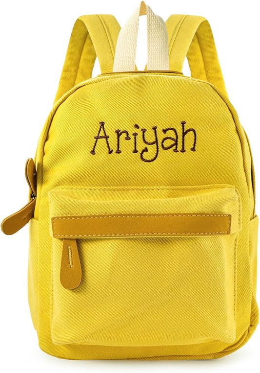 MT WORLD Daycare Backpack - Personalized Canvas Backpack with Name - Classic 15inch Daypack with Back Pocket - Custom Daycare Diapering Bag for Overnight Travel Birthday Gifts (Ginger Yellow, Large)