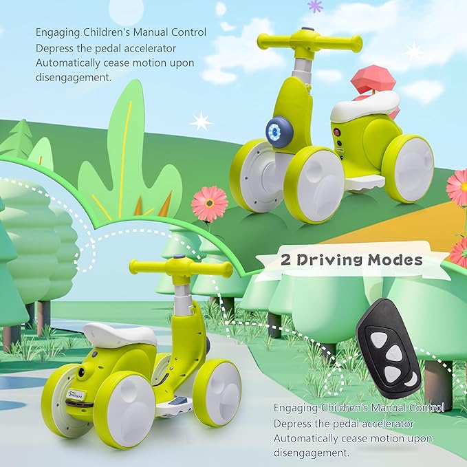 6V Electric Baby Balance Bike with Bubble Machine,4 in 1 Toddler Balance Bike w/Remote Control for 1 Year Old Boys Girls Kids Bubble Bike Ride on Toys w/Powered Motor,Music,LED Lights (Cyan)