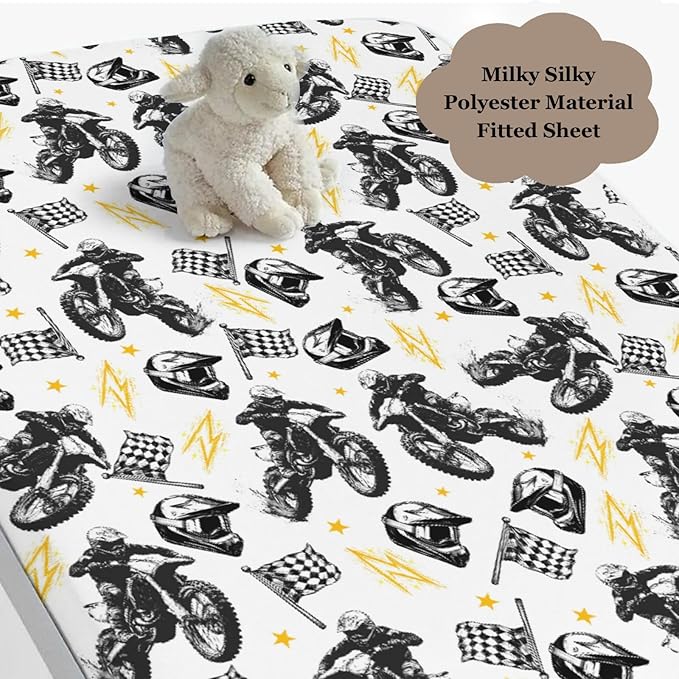 Watercolor Motorcross Bike Helmets Black Baby Crib Sheet for Boys & Girls 52x28Inch Race Motor Checkered Flag Baby Sheet for Standard Crib and Toddler Race Bed Sheet Motor One Size