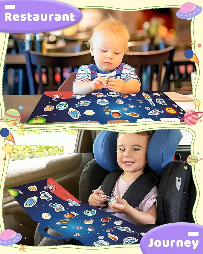 Benresive Reusable Sticker Books for Toddlers, Fun Travel Stickers for Kids, Toddler Sticker Book, Crafts Activities for Toddlers, 3 and Up Birthady Gifts - Space