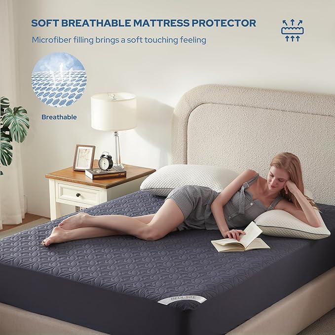 BEDLORE 2 Pack Waterproof Mattress Protector, Twin Size Mattress Pad with Deep Pocket 6"-15" Depth, Soft Breathable Bed Mattress Cover for Bedroom, College Dorm (Navy Blue)