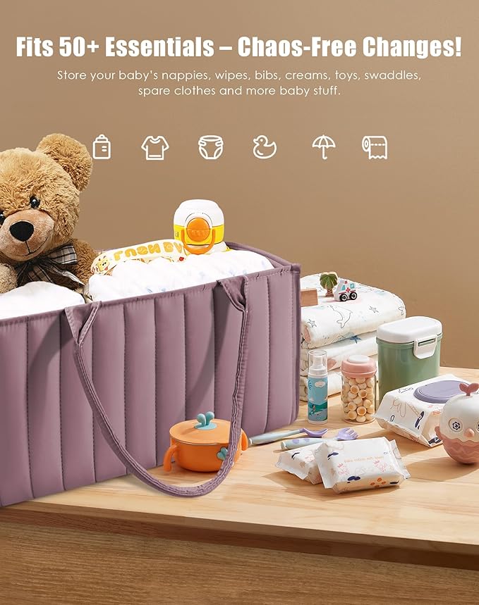 SWEET DOLPHIN 2-Pack Baby Diaper Caddy Organizers, Stylish Storage Baskets for Newborn Essentials, Diaper Station & Car Travel, Value Bundle for Baby Shower Gifts & Registry Must-Haves - Tan