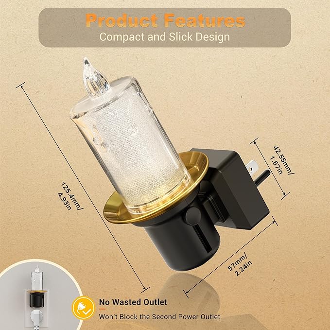 JandCase Night Lights Plug into Wall, 2 Pack Flameless Candle Night Light, 2000K Amber, Dusk to Dawn Sensor Nightlight, 0-100LM Dimmable Nightlight for Dinning Room, Living Room, Bathroom, Hallway