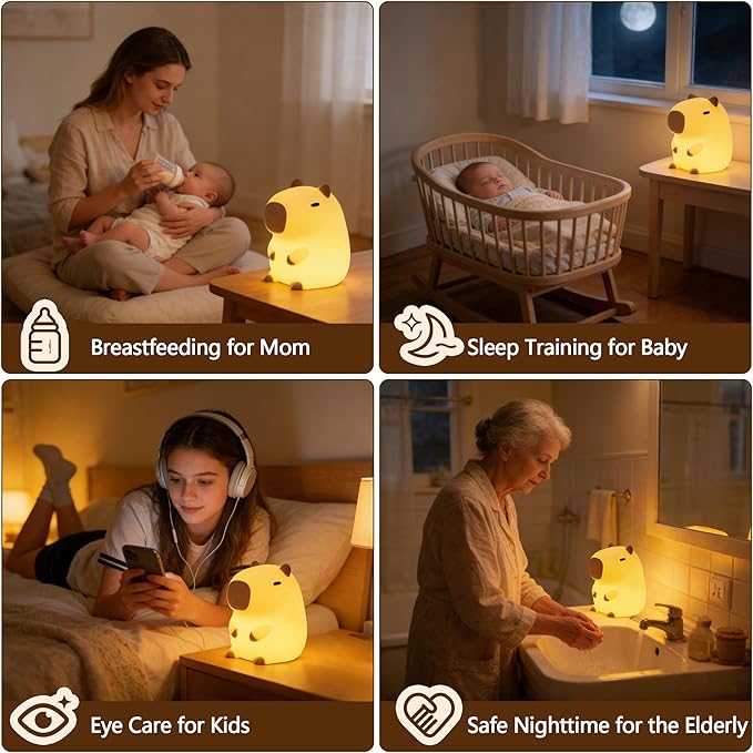 FAMIDUO Capybara Night Light for Kids - Safe Squishy Silicone Nursery Light with Timer,Dimmable & Rechargeable Touch Bedside Lamp, Cute Capybara Gift for Boys Girls Toddlers, Baby & Kids Room Decor