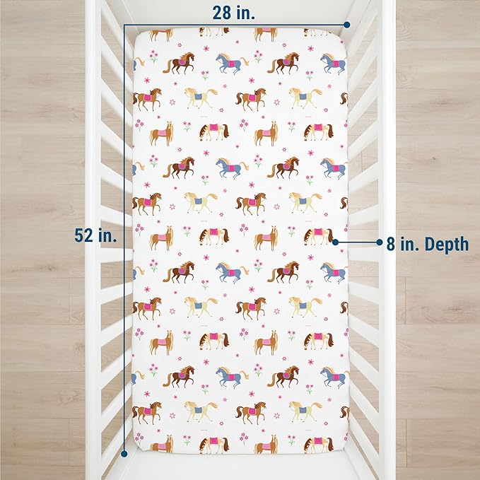 Wildkin Kids 100% Microfiber Crib Sheet – Soft, Breathable Fitted Sheet - Horses