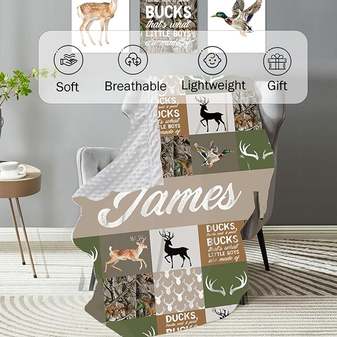 Personalized Baby Crib Bedding Set: 4 Piece Custom Gift Crib Bed Set with Name - Multi-grid Deer Design, Nursery Bedding Set for Baby Girls,Newborn Boys Girls Crib Sets, Crib Bedding Shower Gifts