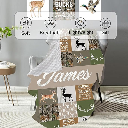 Personalized Baby Crib Bedding Set: 4 Piece Custom Gift Crib Bed Set with Name - Multi-grid Deer Design, Nursery Bedding Set for Baby Girls,Newborn Boys Girls Crib Sets, Crib Bedding Shower Gifts