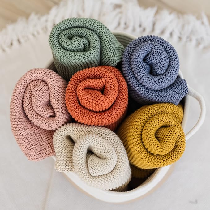 Natemia 100% Organic Cotton Knitted Baby Receiving Blanket for Newborn, Infant & Toddler – Ultra Soft 30" x 40" Crib, Stroller & Nap Time Cover for Boys and Girls – Baby Cotton Blanket