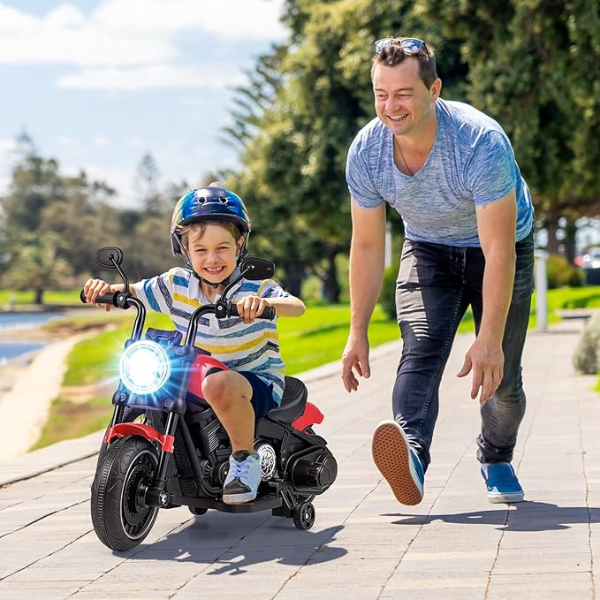 HONEY JOY Ride On Motorcycle, 6V Toddler Motorcycle with LED Light, Music, Foot Pedal, Forward/Backward, Soft Start, 3-Wheel Battery Powered Electric Motorcycle for Kids, Gift for Boys Girls (Red)