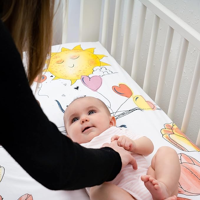 JumpOff Jo - Fitted Crib Sheet, Super Soft Breathable 100% Cotton Baby Crib Sheet for Standard Crib Mattresses and Toddler Beds, 28 in. x 52 in. - Tulip Fields