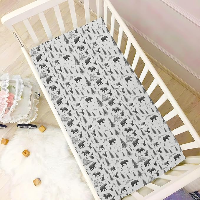 Fitted Crib Sheets for Baby Boys or Girls Soft Breathable Baby Play Yard Sheet for Standard Size Crib Mattress 52x28in Seamless Pattern Scandinavian Woodland Wild Animals