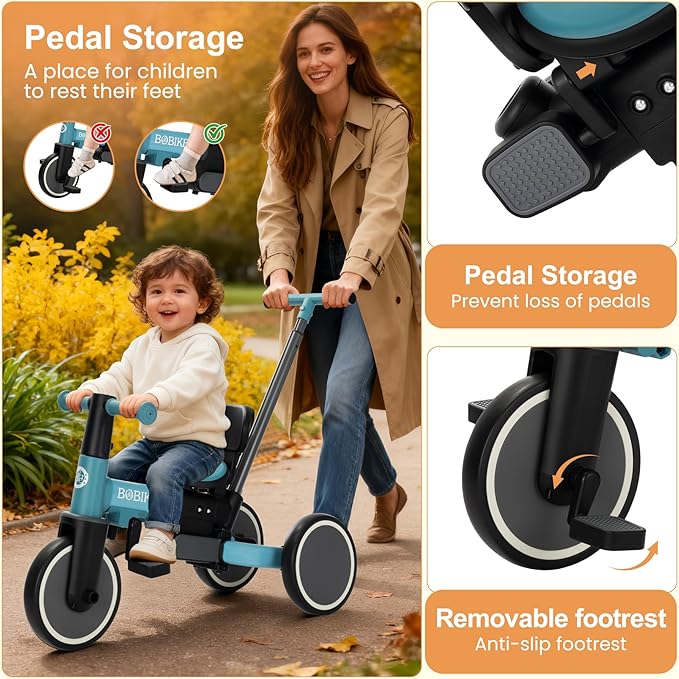 BoBike 5-in-1 Tricycle for Toddlers 18 Months to 5 Years, Kids Bike with Upgraded Pedals, Parent Push Handle, Balance Bike & Easy Assembly for Boys Girls (Sky Blue)