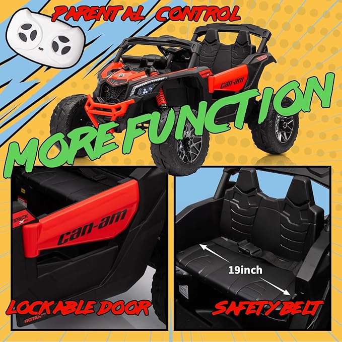 KerryYoo SU5 24V Ride on Toys for Big Kids,4x200W,2 Seater Electric Ride on UTV 4WD/2WD,EVA Rubber Tires,4x4 Shock Absorbers,Remote Control,Licensed Can-Am,Bluetooth - Red