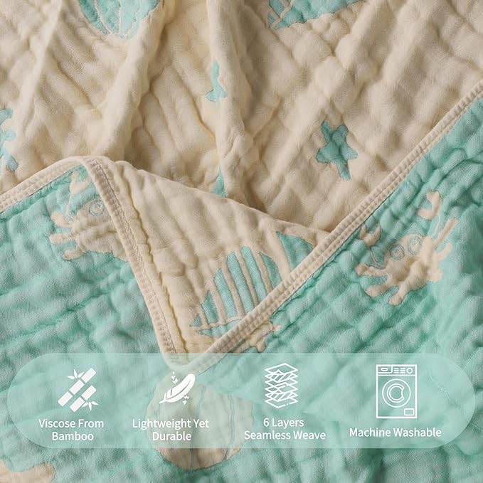 Ultra-Soft Muslin Baby Blanket (43x43 Inches,Green Ocean, 1-Pack)