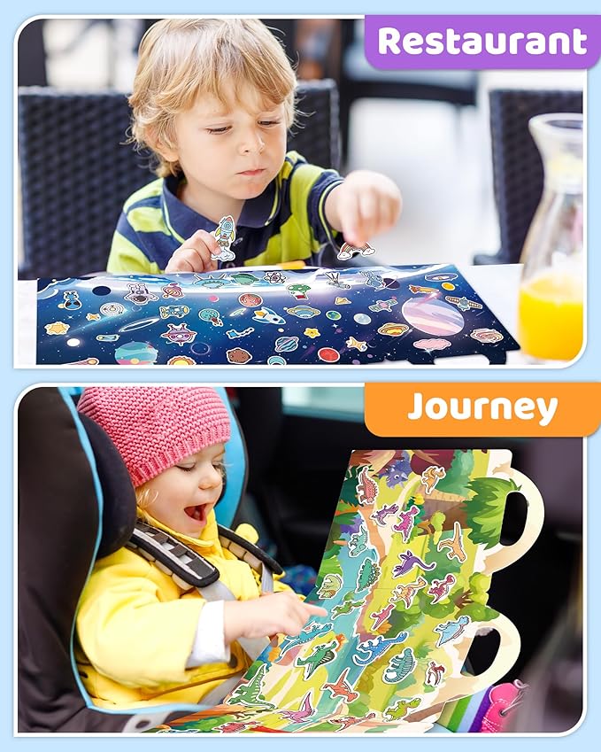 Benresive Reusable Sticker Books for Kids 2-4, Sticker Books for Toddlers 1-3 2-4, Toddler Travel Toys Activities Crafts Gifts