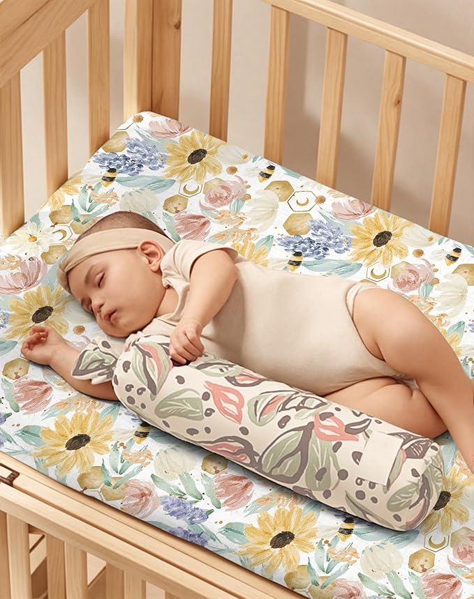 Pack and Play Sheets 2 Pack, Fitted Jersey Knit Mini Crib Sheets for Baby Boys and Girls, Compatible with Graco Pack N Play and Mini Crib Mattress (Golden Meadow, Pack N Play/Mini Crib Sheets)