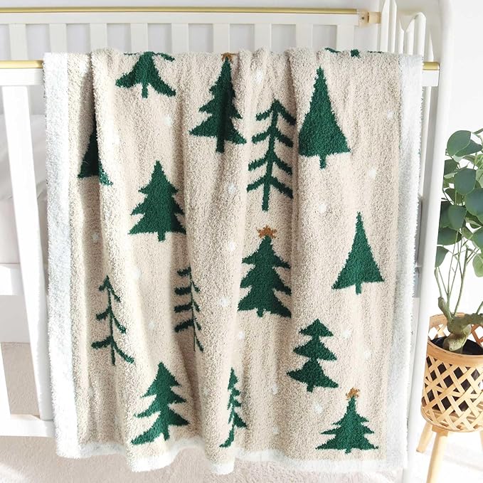 LifeTree Cozy Plush Baby Blanket - Soft Fuzzy Swaddle & Receiving Blanket for Toddler Nursery, Crib, Stroller, Warm & Lightweight for Girls and Boys, 31x40 Inches, PineTree Pattern