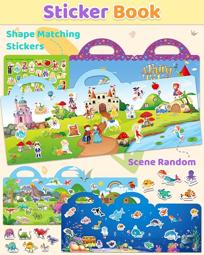 Benresive Reusable Sticker Books for Kids 2-4, Sticker Books for Toddlers 1-3 2-4, Toddler Travel Toys Activities Crafts Gifts