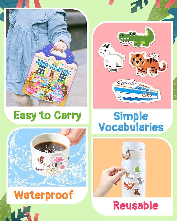 Benresive Reusable Sticker Books for Toddlers, 3 Sets Travel Stickers for Kids, Toddler Sticker Book, Crafts Activities for Toddlers, 3 and Up Birthday Gifts Travel Toys
