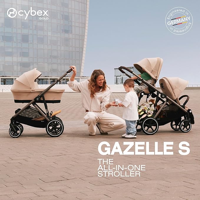 Cybex Gazelle S All-in-One Toddler and Baby Stroller with Over 20 Modular Configurations, Ergonomic Near-Flat Recline, Shopper Basket, and Compact Fold, Moon Black, Silver Frame