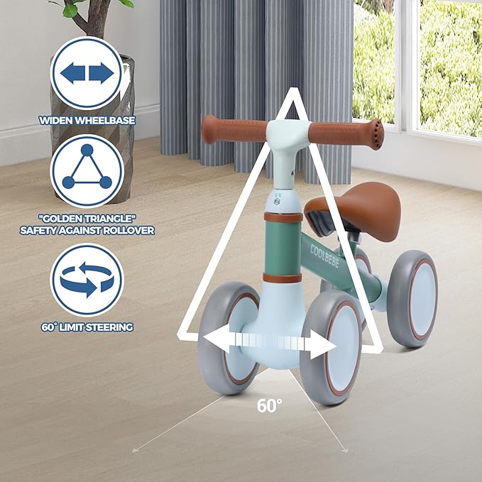 COOLBEBE Baby Balance Bike for 1 Year Old Boys Girls Gift, 2 Year Old Toddler Balance Bike with 4 Silent Wheels, One Year Old Birthday Gift Children for 12M-36M Pre-School