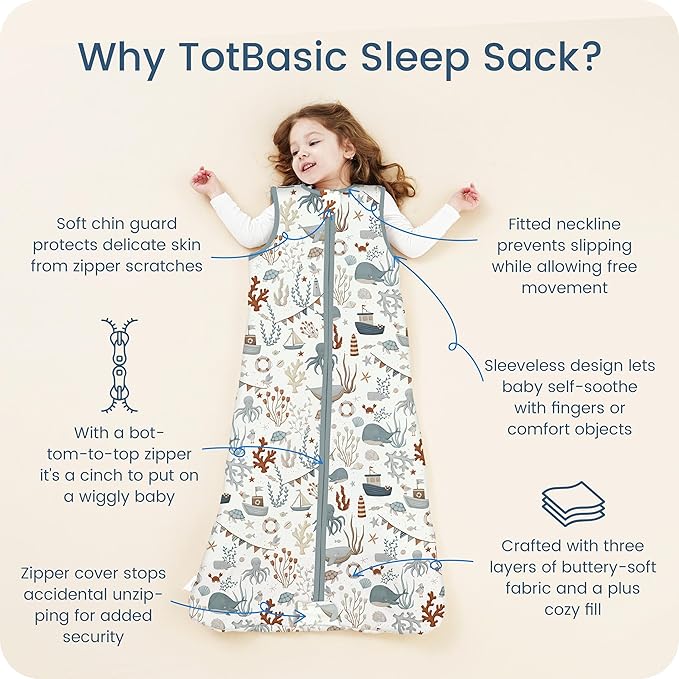 1.0 TOG Sleep Sack 6-12-15 Months, Baby Sleep Sack with Sleeveless, Cozy Premium Baby Wearable Blanket with 2-way Safe Zipper All Season Sleeping Bags, 1-pack