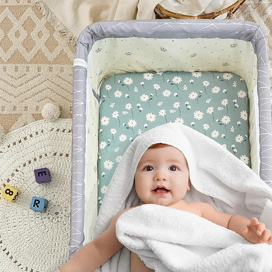 3 Pack Soft Bassinet Sheets - 33"x20" Bedside Bassinet Sheets for Baby Delight, Angelbliss, Maxi-COSI & Most Regular Size Bedside Sleeper | Breathable & Skin Friendly Bassinet Fitted Sheets for Girls