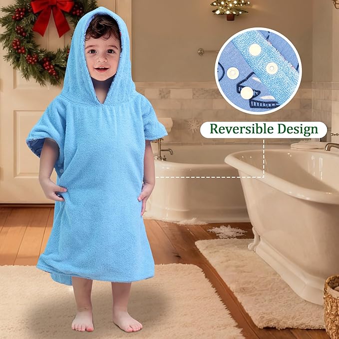 VOOVA & MOVAS Double-Layered Thick Baby Hooded Towel Poncho (2-4 Years, 20x21 Inches) | Ultra Soft & Absorbent Cotton Toddler Bath Towel for Swimming, Beach, Shower & Winter, Game
