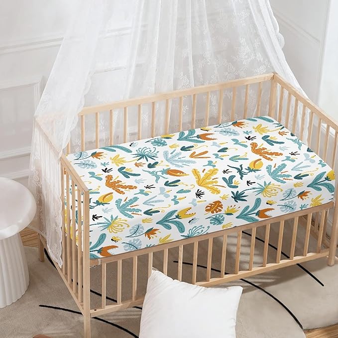 Plants and Flowers Fitted Crib Sheet Flowers Baby Crib Sheet Fit Standard Crib and Toddler Mattress,Crib Mattress Sheets for Boys Girls 28"x52"
