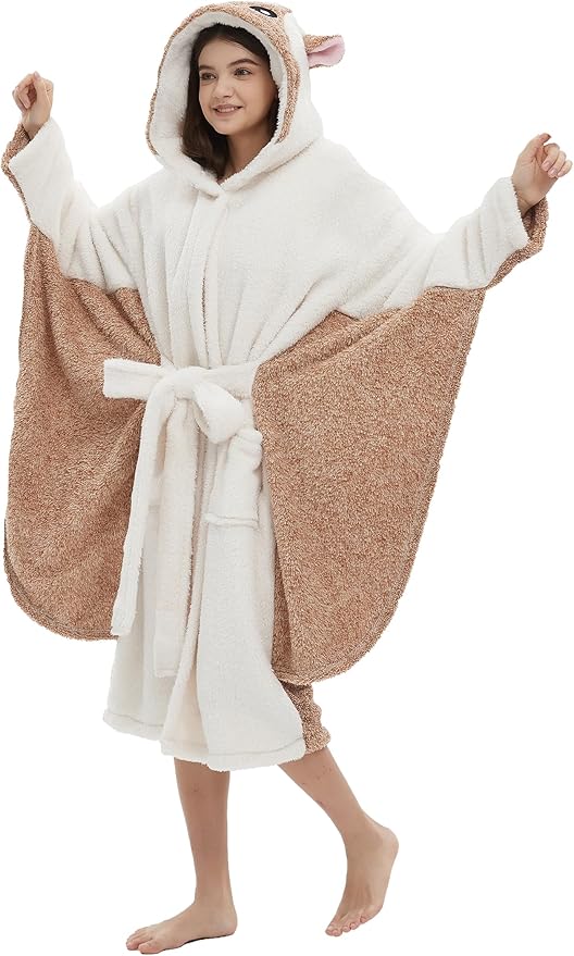 CuteOn Bathrobe for Women Soft Fleece Hooded Plush Loungewear