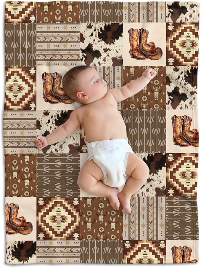 Western Blanket, Western Decor for Nursery Room, Baby Blankets for Boys Girls, Cowboy Baby Blankets, Western Baby Stuff, Soft Warm Lightweight Nursery Bed Blanket for Newborn Toddlers (05, 30x40 in)