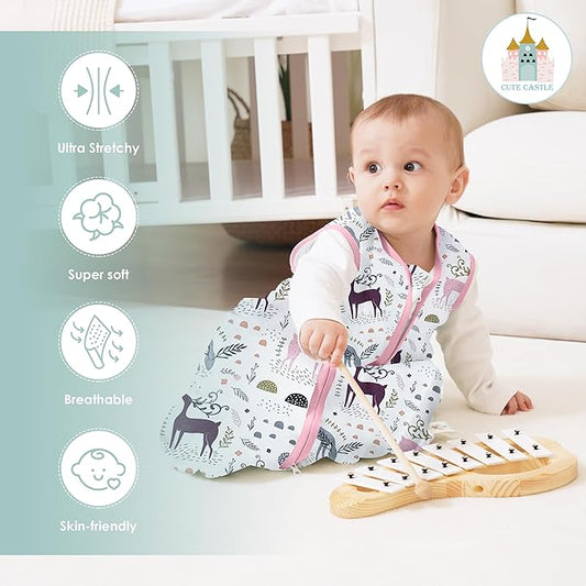 Cute Castle Baby Sleep Sack 6-12 Months - Lightweight 100% Cotton 2-Way Zipper TOG 0.5 Infant Wearable Blanket, Newborn Essentials Toddler Sleep Clothes (3 Pack Pink)