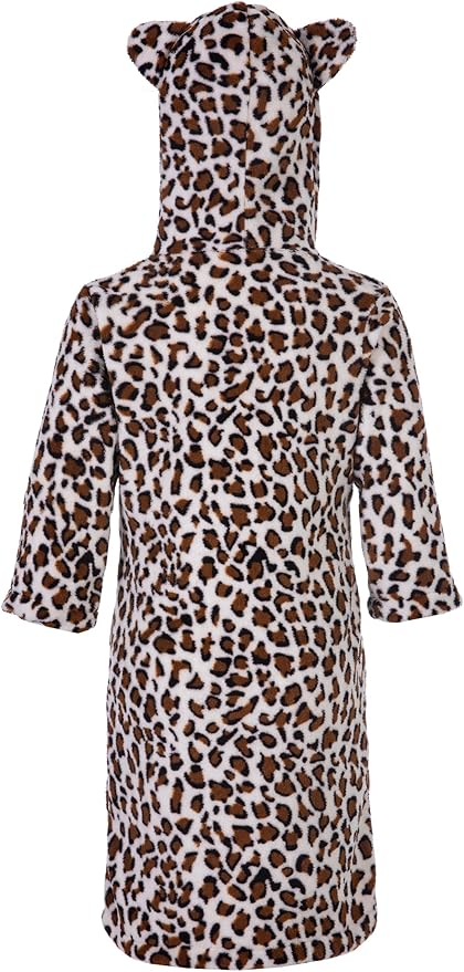 Kids Toddler Cartoon Hooded Plush Robe Leopard Pajamas Fleece Bathrobe Children Sleepwear