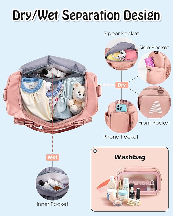 Elilier Graduation Gift 2025, Kids Travel Duffel Bag, Pink Polyester, 5x5x0.75 inches, Gym, Travel, Sports, Weekender, Overnight, Dance, Airline Travel