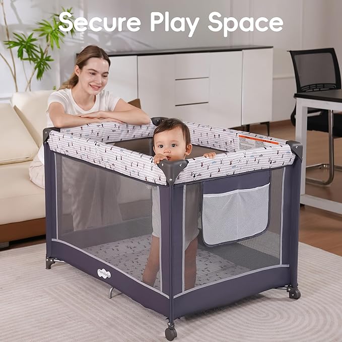 Pamo Babe Pack and Play with Bassinet, Portable Playard for Baby