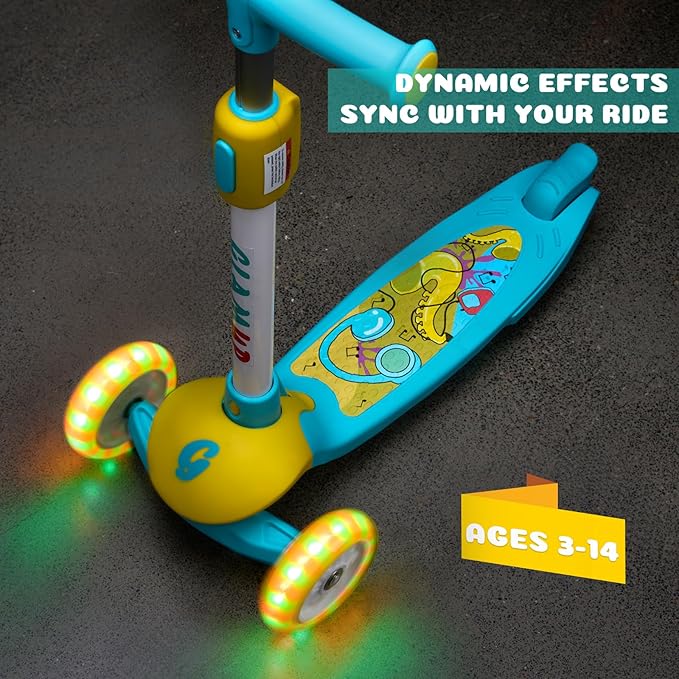 GLAMUP Kids Kick Scooter 3 Wheels, Kids Scooter Height Adjustable Handlebar, Lean-to-Steer System & Easy-Folding Mechanism, Ages 3-14 Boys and Girls