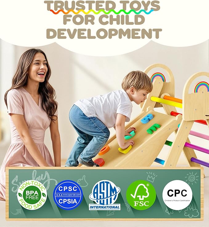 Pikler Triangle Set, 9-in-1 Montessori Climbing Toy for Toddlers, Foldable Wooden Indoor Jungle Gym & Playground Climber for Learning and Motor Skills (18 Months–7 Years)