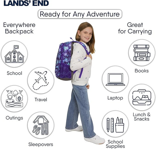 Lands' End Unisex Kids Large ClassMate Lightweight Durable Elementary School Backpack, Plum