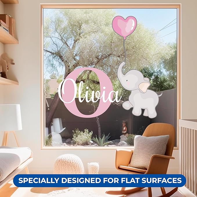 EGD Elephant Wall Decor Stickers for Baby Girl or Boy I Custom Name & Initial for Nursery Wall Decor I Elephant Nursery Decor | Elephants Baby Shower Decorations I Name Decals for Walls