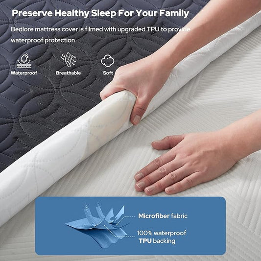 BEDLORE 2 Pack Waterproof Mattress Protector, Twin Size Mattress Pad with Deep Pocket 6"-15" Depth, Soft Breathable Bed Mattress Cover for Bedroom, College Dorm (Navy Blue)