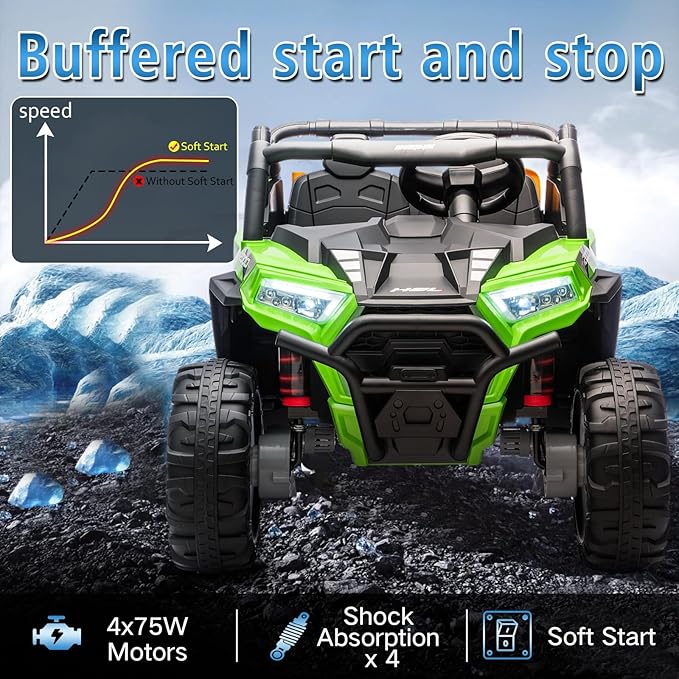 24V Car for Kids, 4WD Ride on Electric Cars, 4x4 Battery Powered Electric UTV for Boys Girls, 3 Speeds Off Road Truck with Bluetooth (Green)