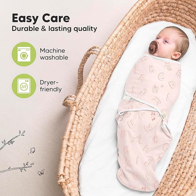 KeaBabies 3-Pack Organic Baby Swaddle Sleep Sacks - Swaddles for Newborns, Infant 0-3 Months, Baby Girls, Boys, Soft & Snug Newborn Sleep Sack, Nursery Swaddling Blankets (Abc Land Rose)