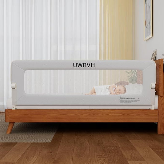 Bed Rail for Toddlers 75in Folding Bed Rail,T-Shaped No-Drill Base with Safety Lock,Soft 3D Fabric,Baby Bed Rail Guard for Twin,Full,Queen,King Beds,Toddler Bed Rail Guard(Gray, 75" Lx 28" H)