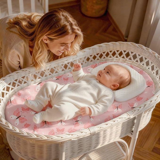 Baby Bassinet Sheets for Baby Boy Girls,4-Pack Fitted Bassinet Sheets Set Compatible with Halo Bassinest Swivel Sleeper,Baby Delight,Angelbliss,32"X16" (Plant World)